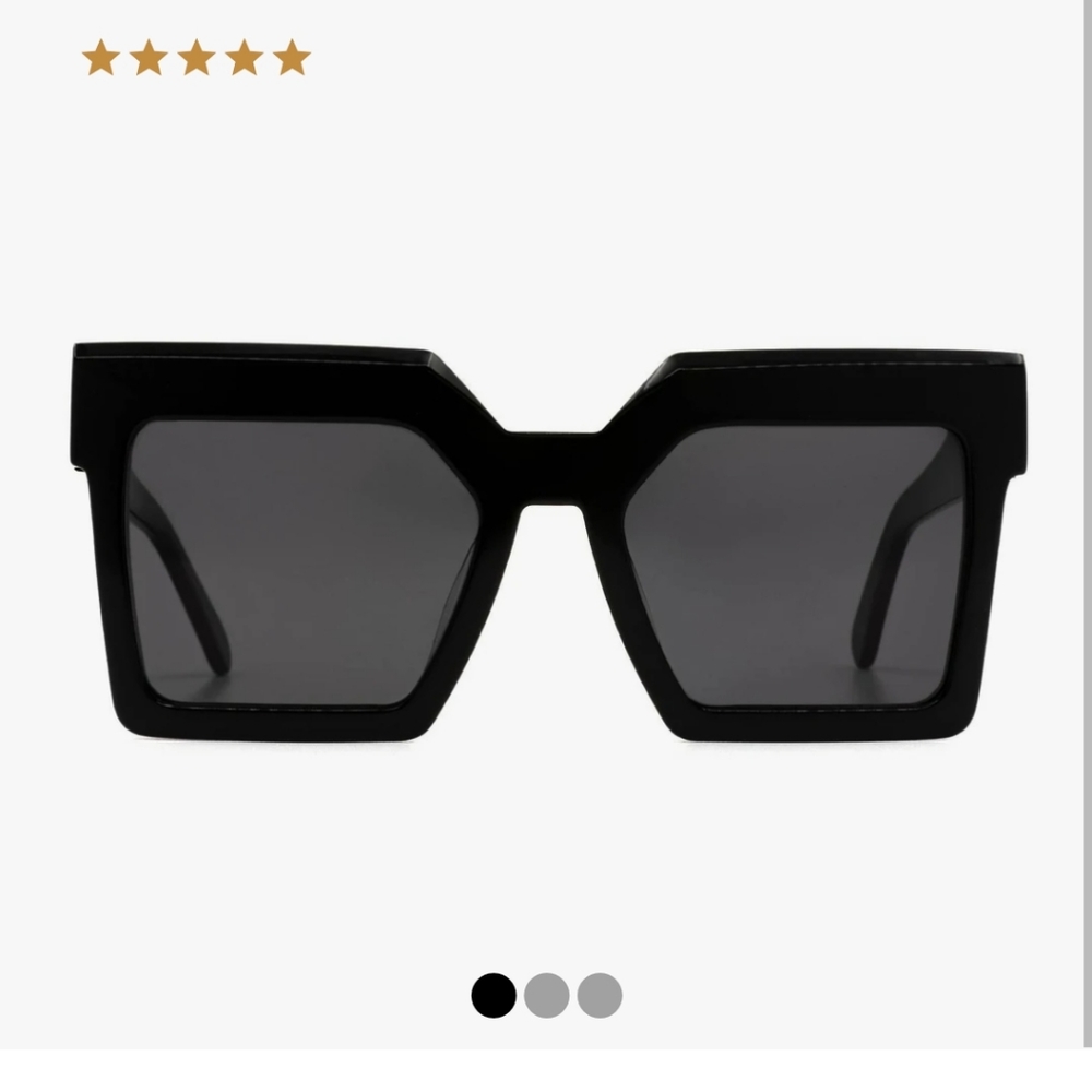 Oversized, square, black lens black rim,